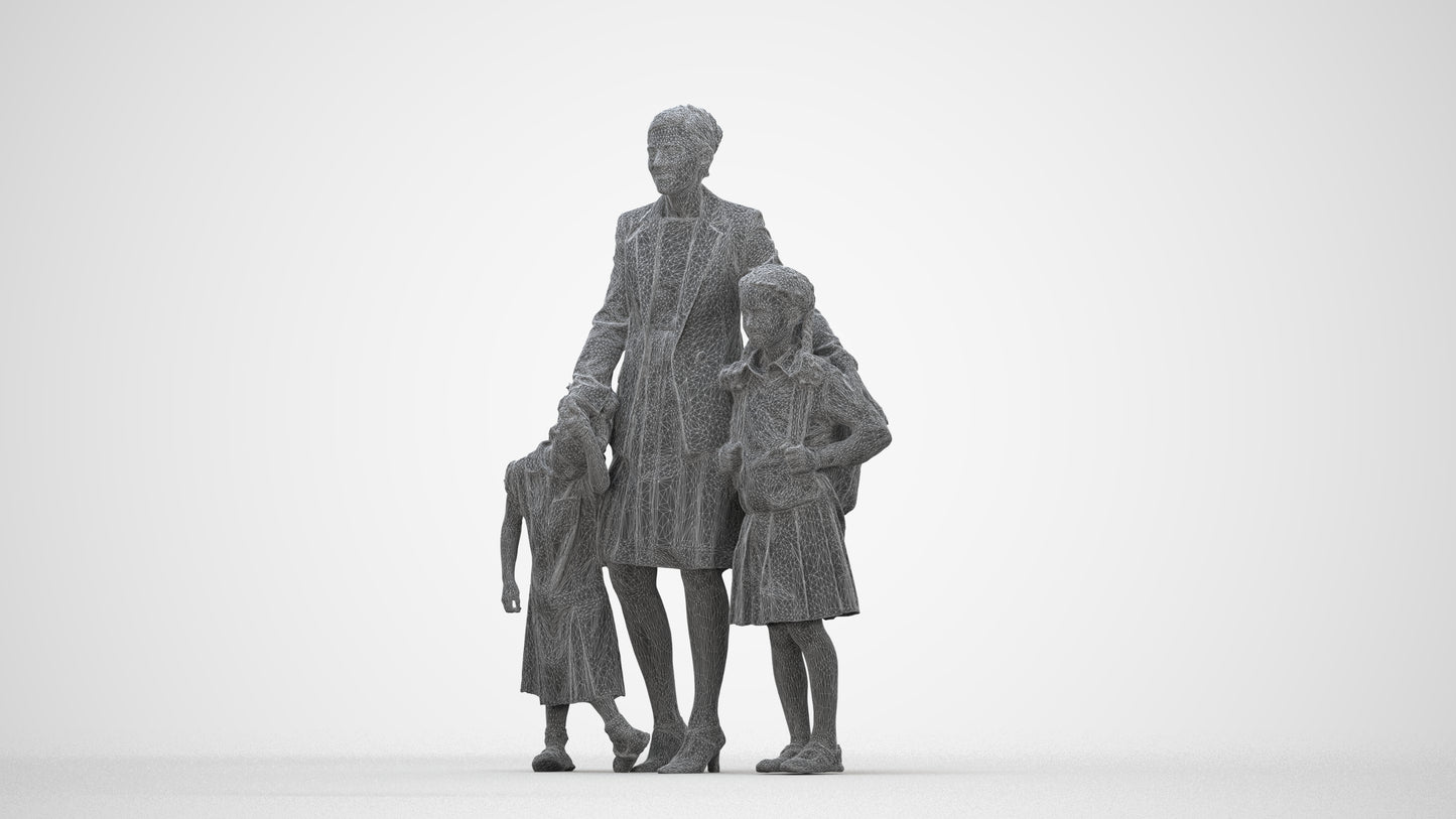 photogrammetry 3D girl kids, realistic human model archviz FBX, wireframe back view