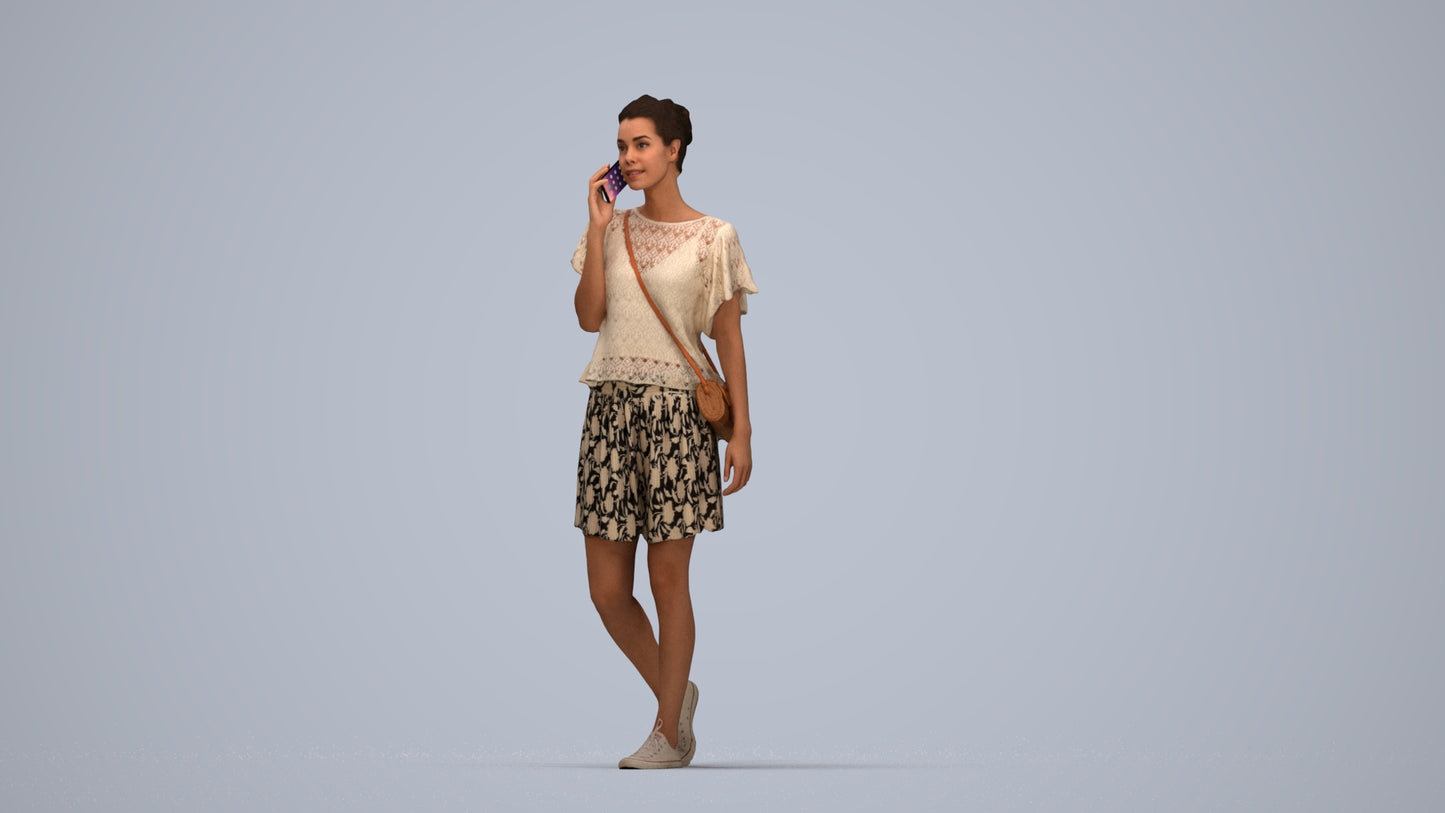 3D people model woman casual walking, scanned human for 3ds Max rendering, top-down view render
