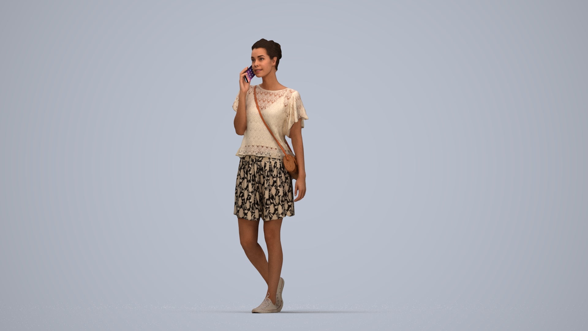 3D people model woman casual walking, scanned human for 3ds Max rendering, top-down view render