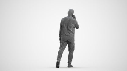 3D scanned man walking casual, photorealistic archviz people for Enscape and SketchUp, wireframe front view