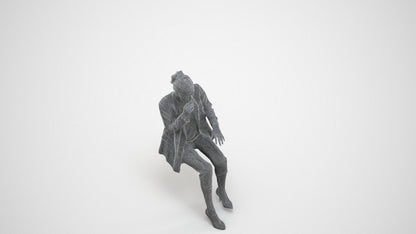 photogrammetry 3D woman business sitting, realistic human model archviz FBX, wireframe three-quarter view