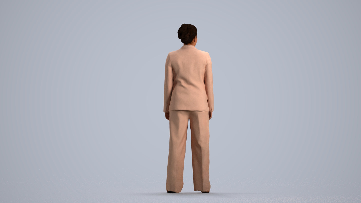 3D scanned woman standing business, photorealistic archviz people for Enscape and SketchUp, front view render