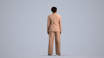 3D scanned woman standing business, photorealistic archviz people for Enscape and SketchUp, front view render