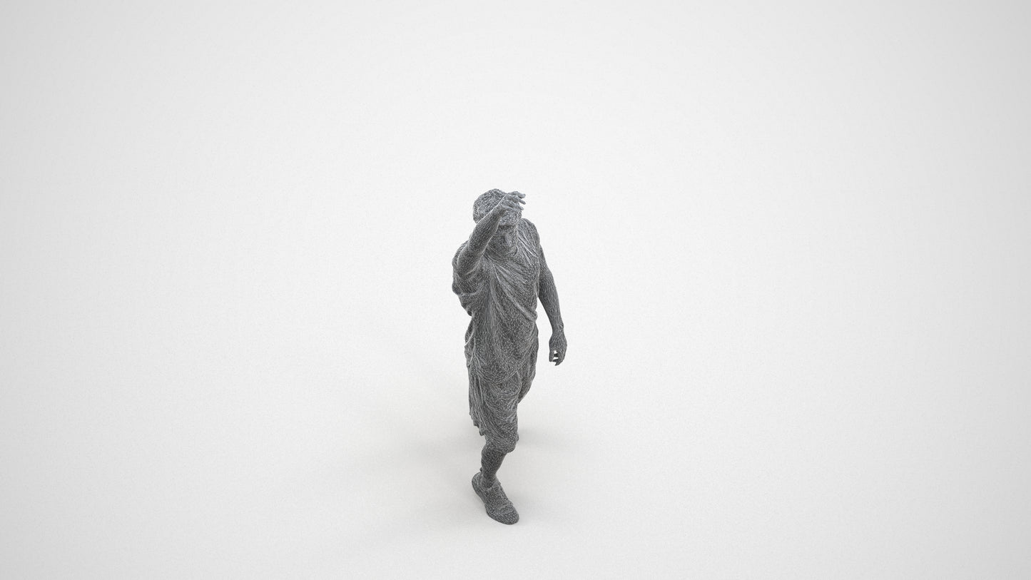 realistic 3D man sport, scanned archviz people for Blender and 3ds Max, wireframe three-quarter view