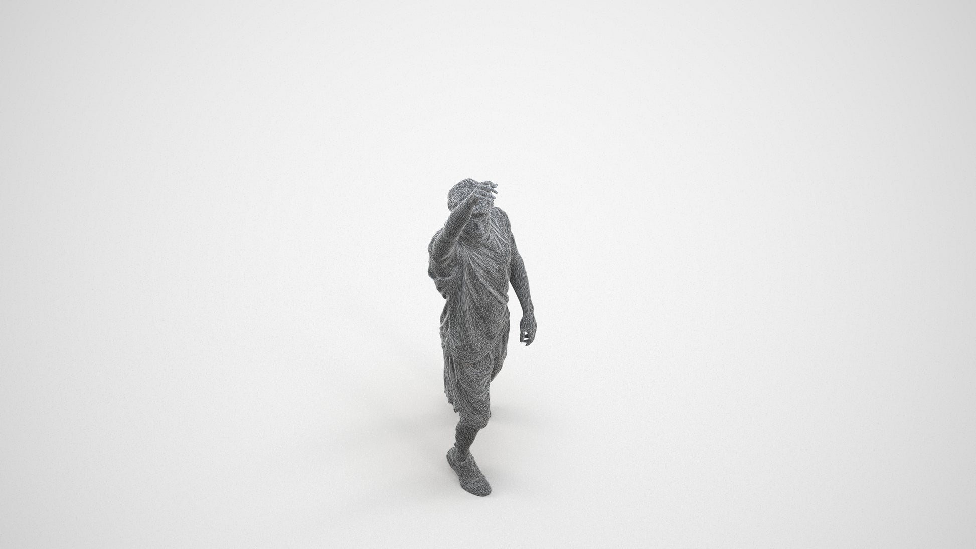 realistic 3D man sport, scanned archviz people for Blender and 3ds Max, wireframe three-quarter view
