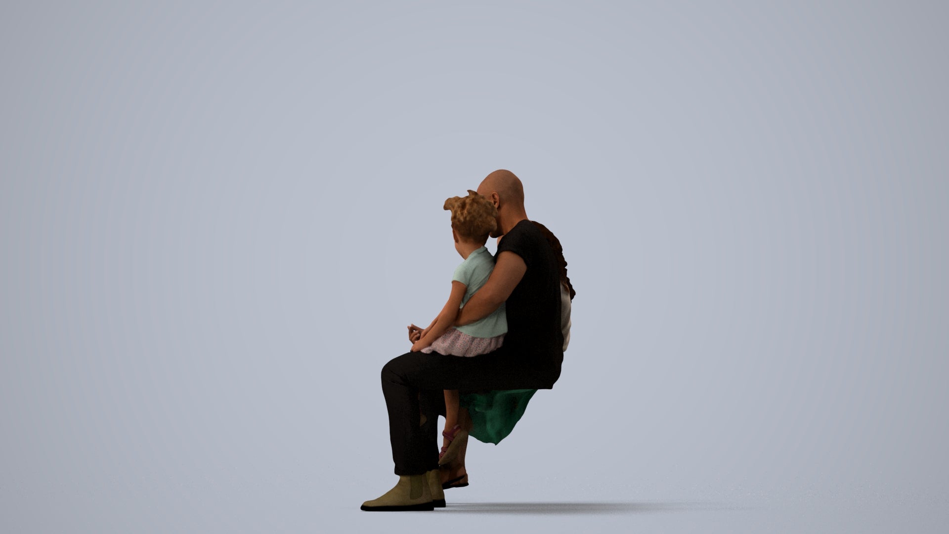 realistic 3D girl casual kids, scanned archviz people for Blender and 3ds Max, three-quarter view render