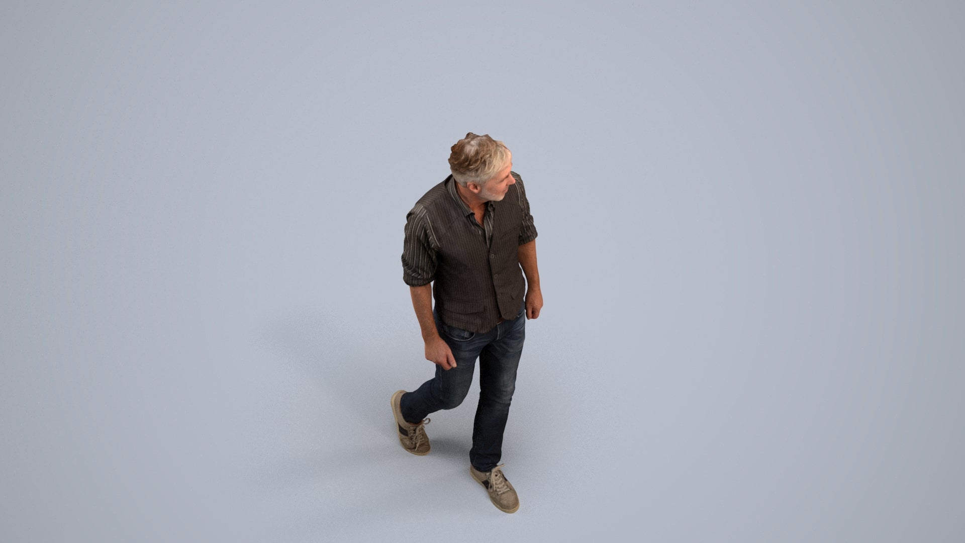 realistic 3D human man casual walking, archviz people FBX OBJ for Blender, back view render