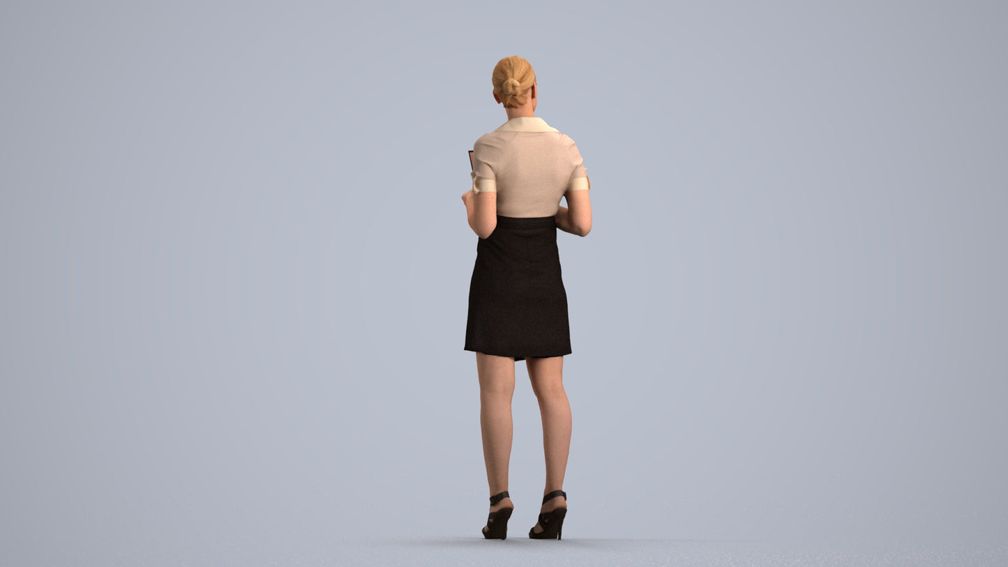 3D people model woman business standing, scanned human for 3ds Max rendering, front view render
