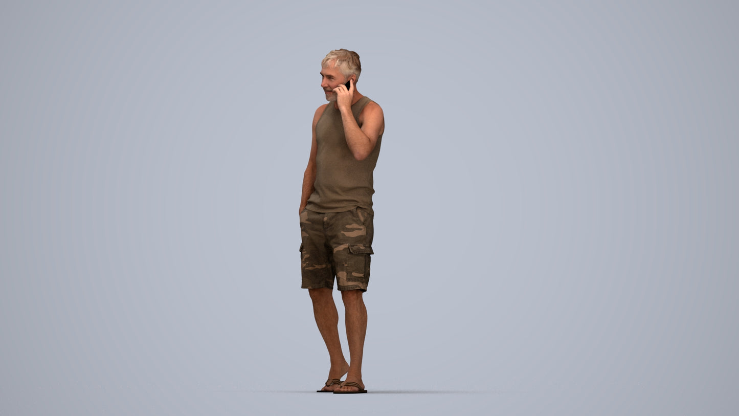 3D people model man casual walking, scanned human for 3ds Max rendering, top-down view render