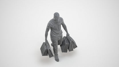 photogrammetry 3D man casual shopping, realistic human model archviz FBX, wireframe three-quarter view