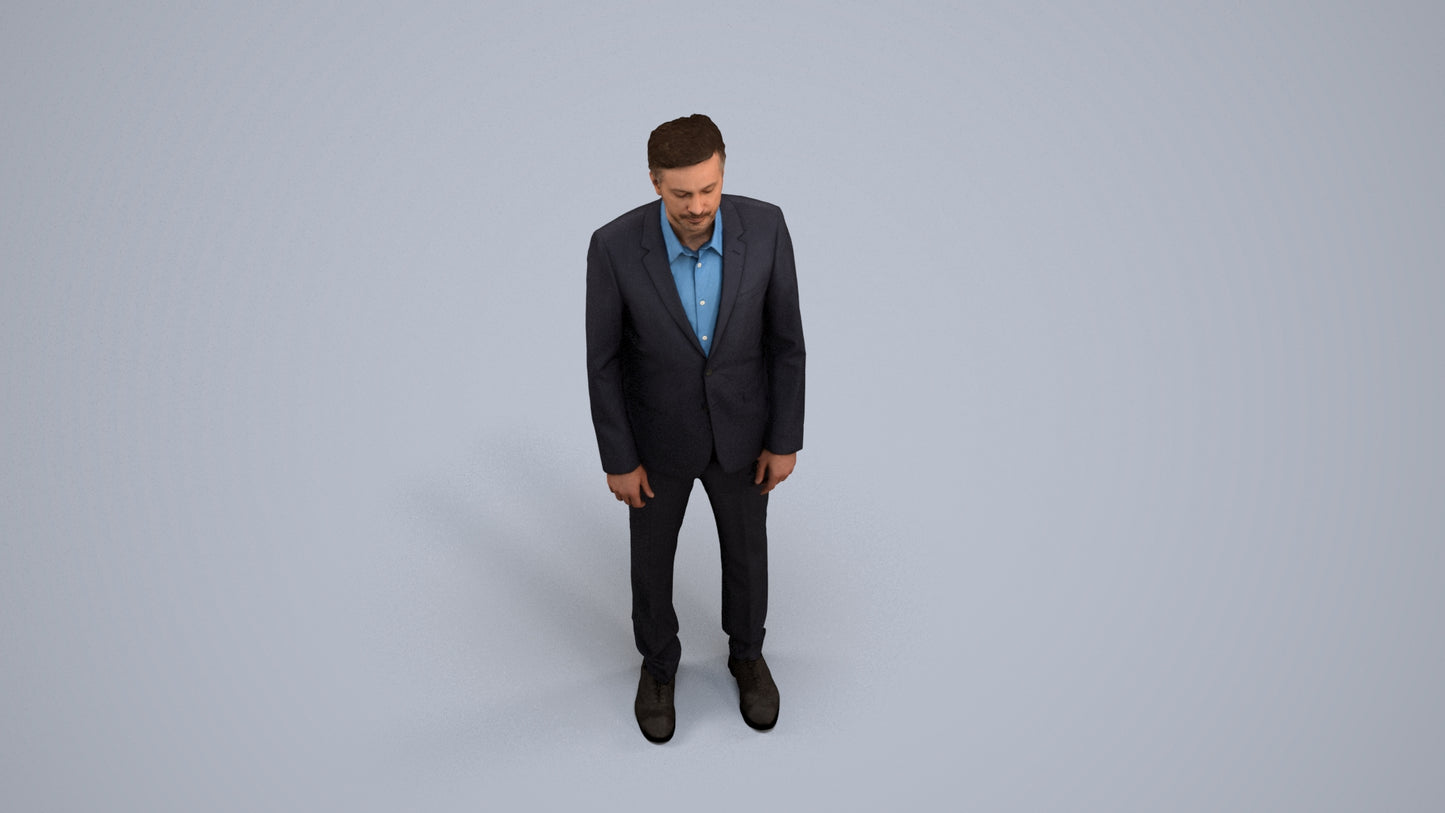 3D people model man business, scanned human for 3ds Max rendering, back view render