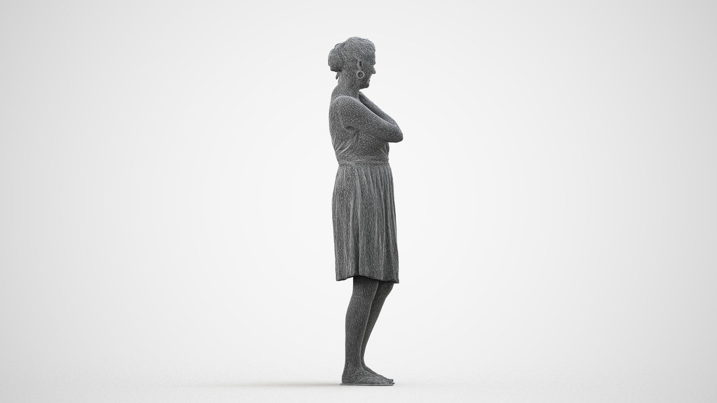 realistic 3D people woman casual standing, render-ready for V-Ray and Corona, FBX OBJ, wireframe side view