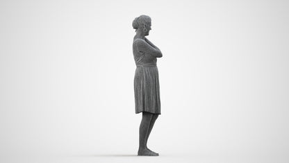 realistic 3D people woman casual standing, render-ready for V-Ray and Corona, FBX OBJ, wireframe side view