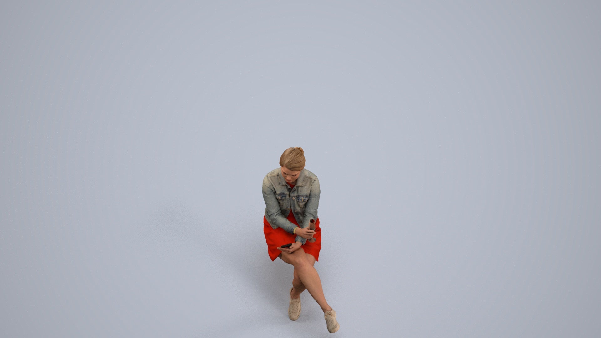 3D people model woman casual sitting, scanned human for 3ds Max rendering, back view render