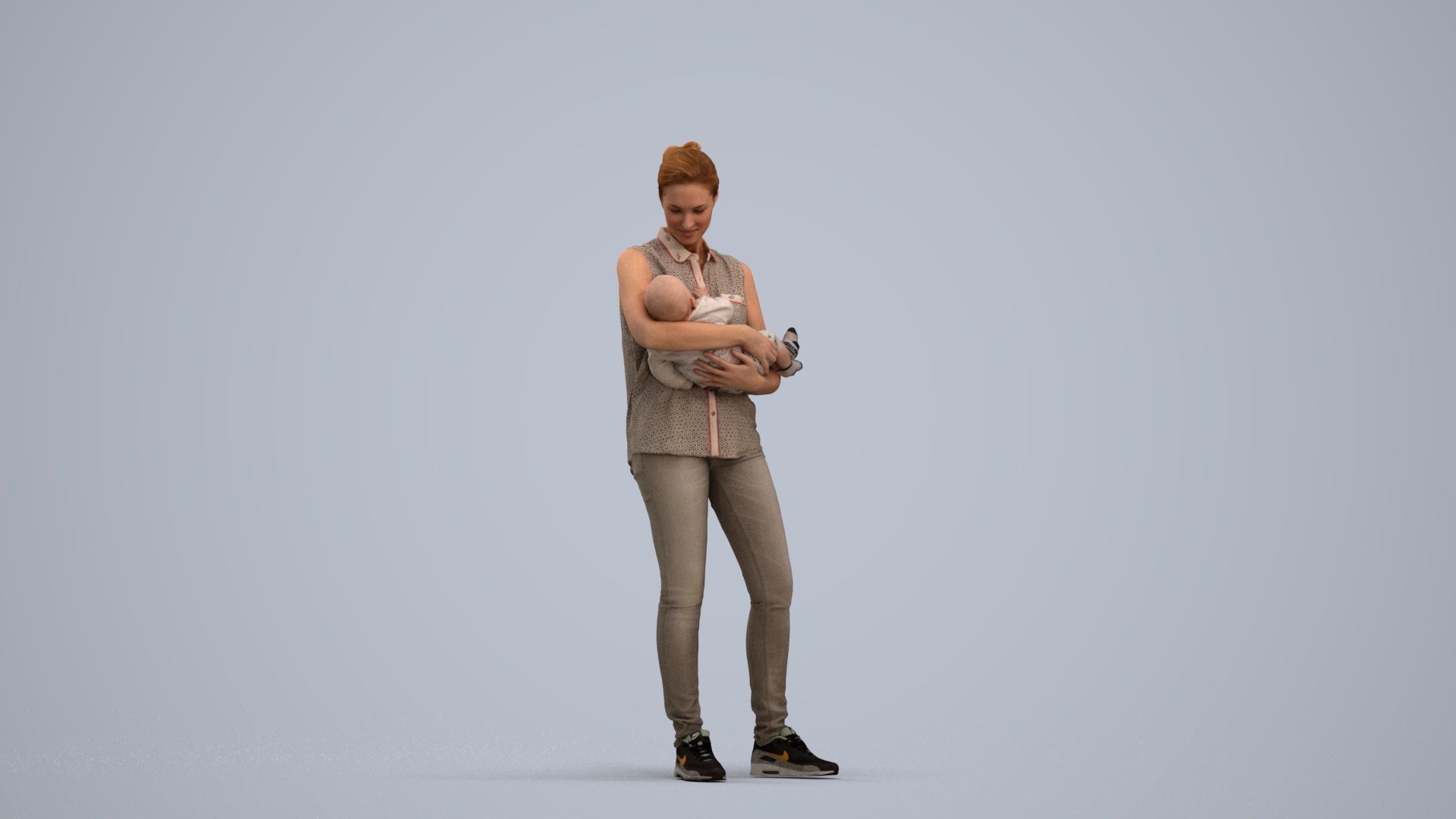 realistic 3D girl casual kids, scanned archviz people for Blender and 3ds Max, standing pose render