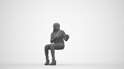 realistic 3D woman casual sitting, scanned archviz people for Blender and 3ds Max, wireframe back view