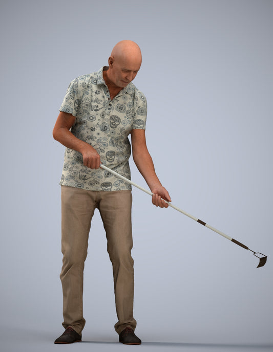 realistic 3D people senior man casual standing, render-ready for V-Ray and Corona, FBX OBJ