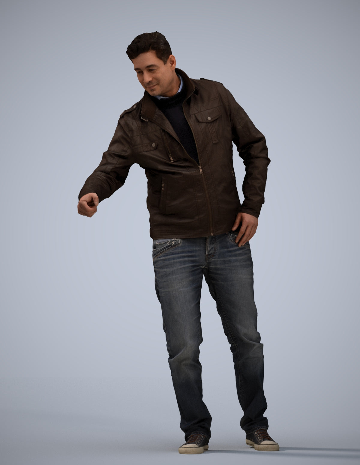 realistic 3D human man casual door, archviz people FBX OBJ for Blender