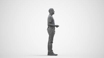3D scanned man standing casual, photorealistic archviz people for Enscape and SketchUp, wireframe side view