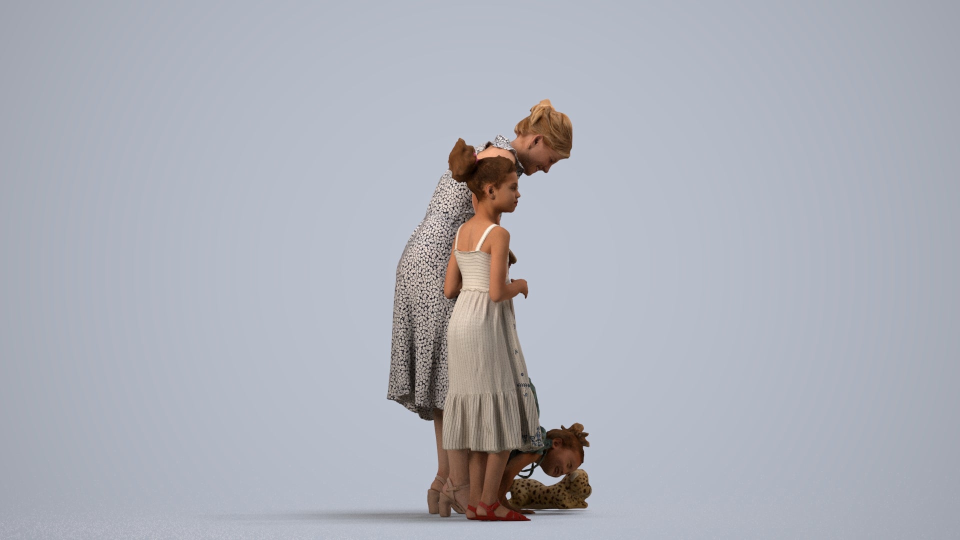 3D human model girl casual kids, photogrammetry scanned person for archviz, side view render