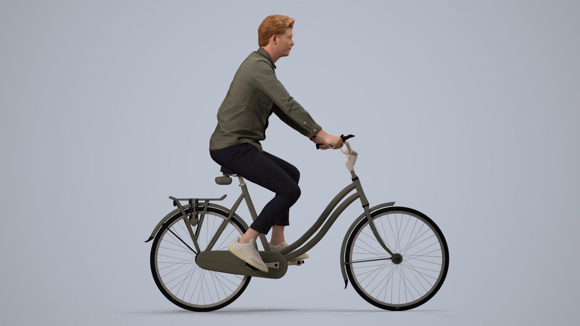 realistic 3D human man casual cycling, archviz people FBX OBJ for Blender, side view render