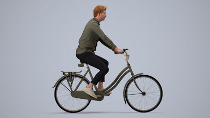 realistic 3D human man casual cycling, archviz people FBX OBJ for Blender, side view render