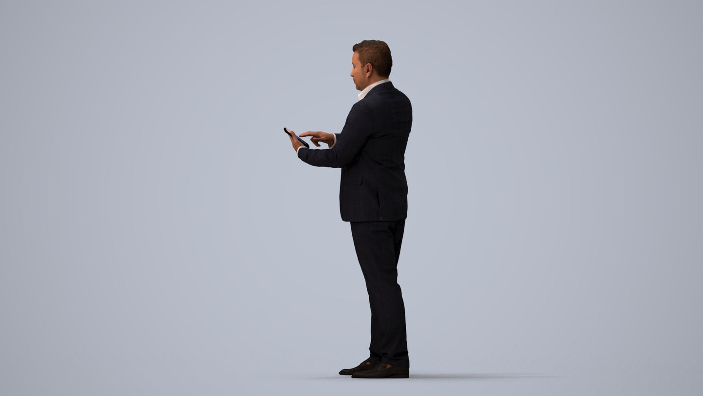 3D scanned man business, photorealistic archviz people for Enscape and SketchUp, three-quarter view render