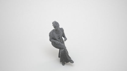 realistic 3D people woman casual sitting, render-ready for V-Ray and Corona, FBX OBJ, wireframe three-quarter view