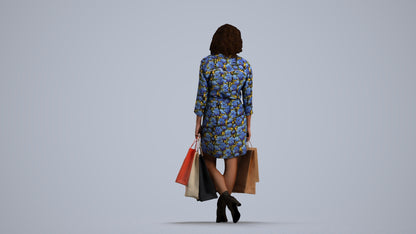 3D human model woman casual shopping, photogrammetry scanned person for archviz, front view render