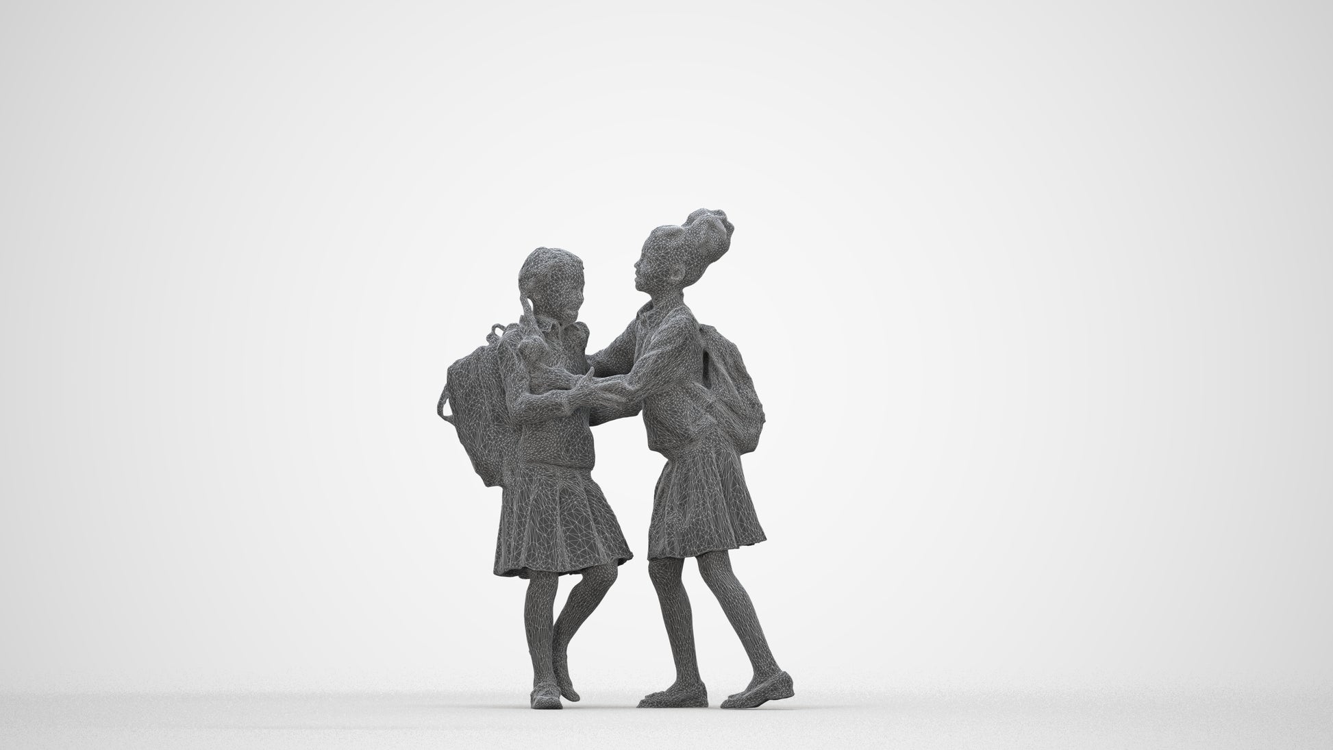 realistic 3D human girl kids, archviz people FBX OBJ for Blender, wireframe back view