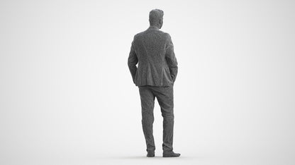 realistic 3D man business standing, scanned archviz people for Blender and 3ds Max, wireframe front view