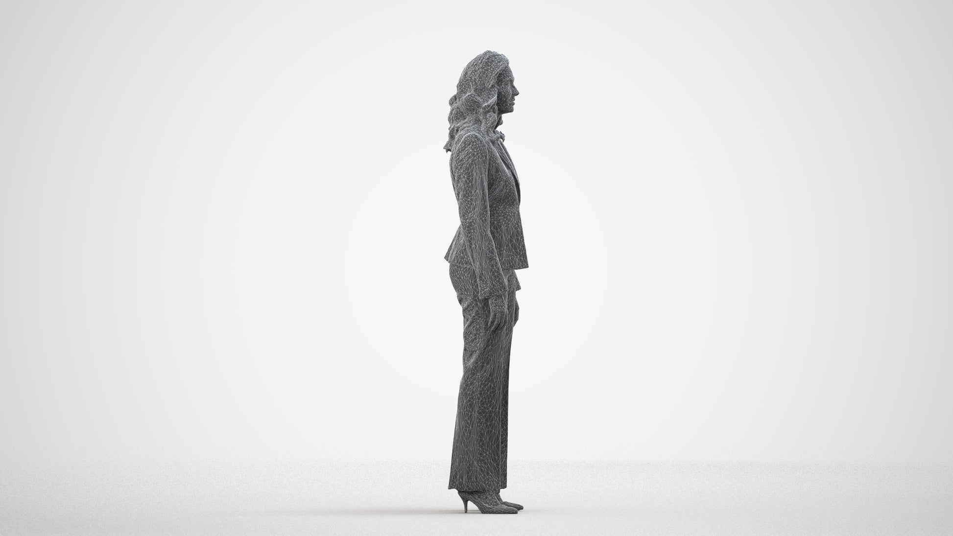photogrammetry 3D woman business standing, realistic human model archviz FBX, wireframe side view