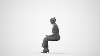 photogrammetry 3D woman business sitting, realistic human model archviz FBX, square thumbnail