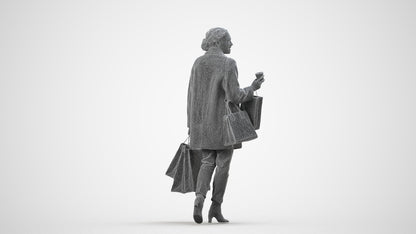 realistic 3D woman business shopping, scanned archviz people for Blender and 3ds Max, wireframe side view