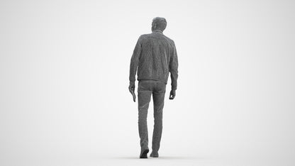 3D people model man casual walking, scanned human for 3ds Max rendering, wireframe front view