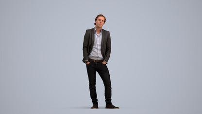 3D human model man business standing, photogrammetry scanned person for archviz, standing pose render