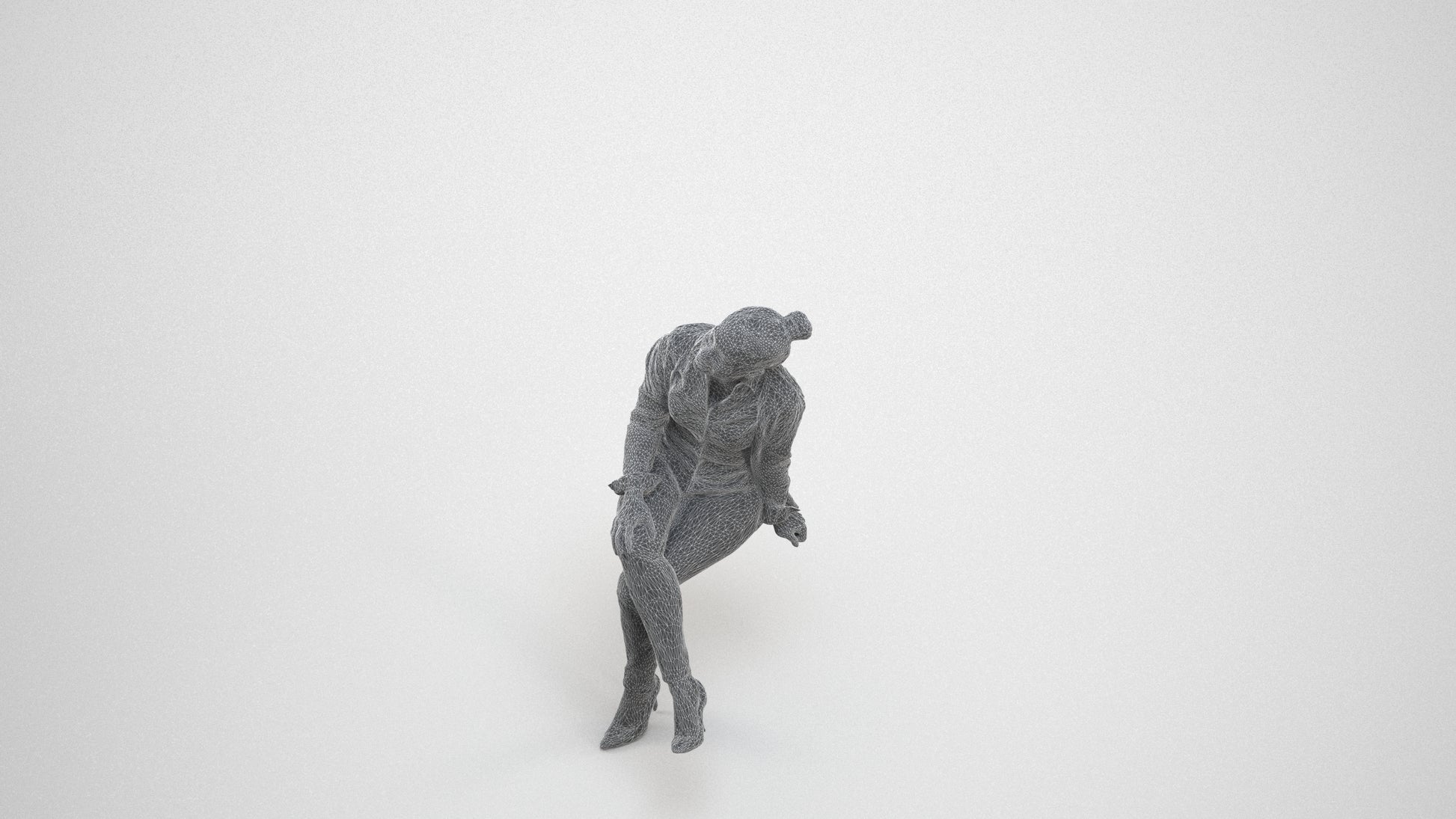 scanned 3D woman business sitting, photogrammetry people for Enscape and V-Ray, wireframe three-quarter view