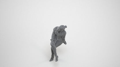 scanned 3D woman business sitting, photogrammetry people for Enscape and V-Ray, wireframe three-quarter view