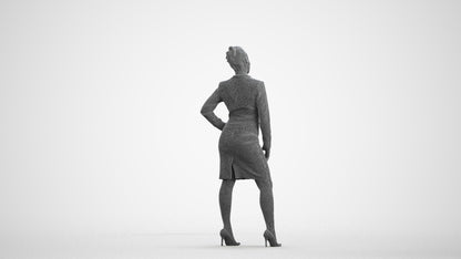 3D scanned woman business, photorealistic archviz people for Enscape and SketchUp, wireframe front view