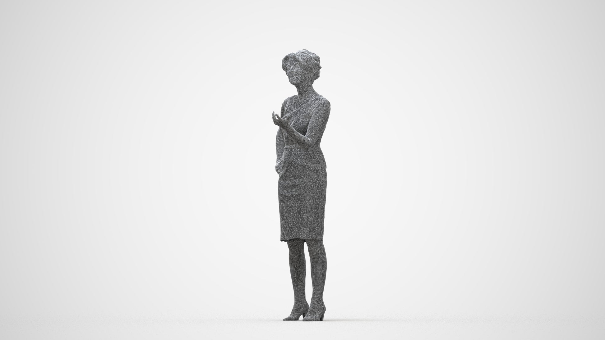 realistic 3D human woman business standing, archviz people FBX OBJ for Blender, wireframe back view