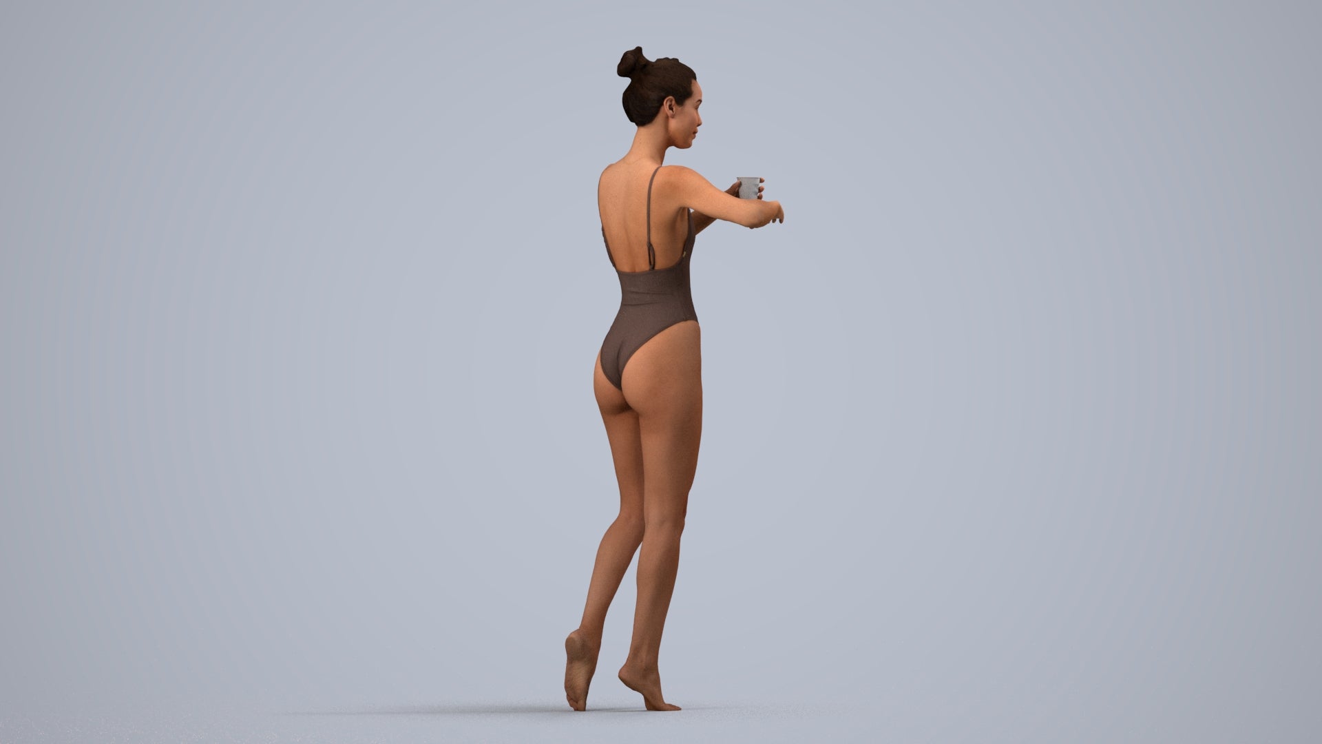 3D people model woman pool, scanned human for 3ds Max rendering, side view render