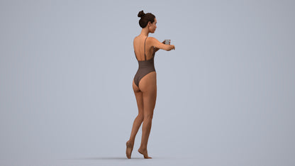 3D people model woman pool, scanned human for 3ds Max rendering, side view render
