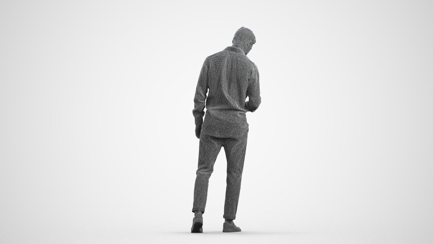 realistic 3D human man casual walking, archviz people FBX OBJ for Blender, wireframe front view