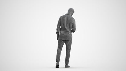 realistic 3D human man casual walking, archviz people FBX OBJ for Blender, wireframe front view