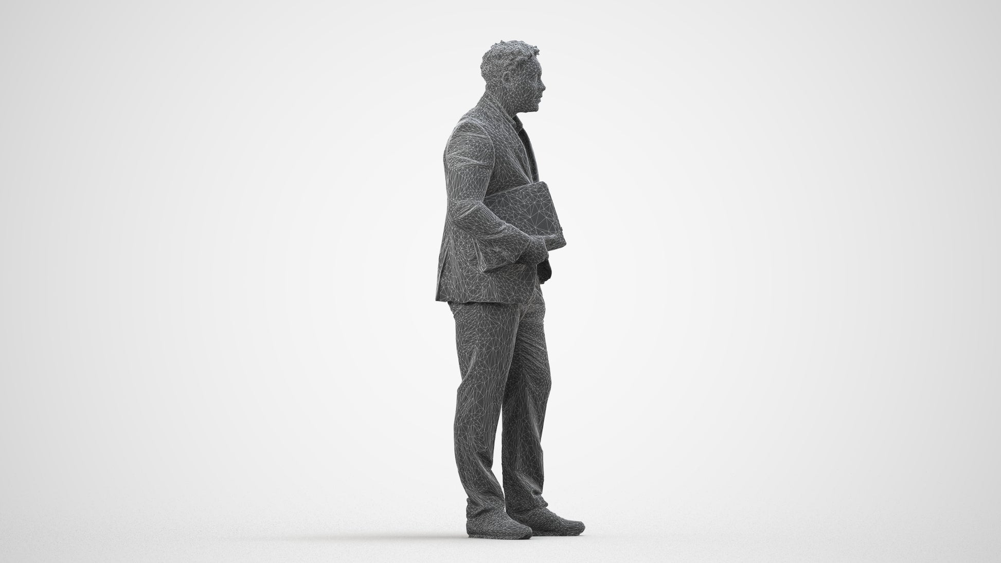 3D people model man business, scanned human for 3ds Max rendering, wireframe side view