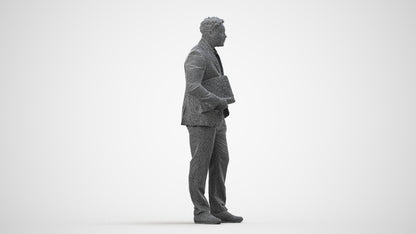 3D people model man business, scanned human for 3ds Max rendering, wireframe side view