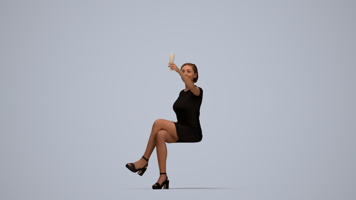 realistic 3D woman sitting, scanned archviz people for Blender and 3ds Max, top-down view render