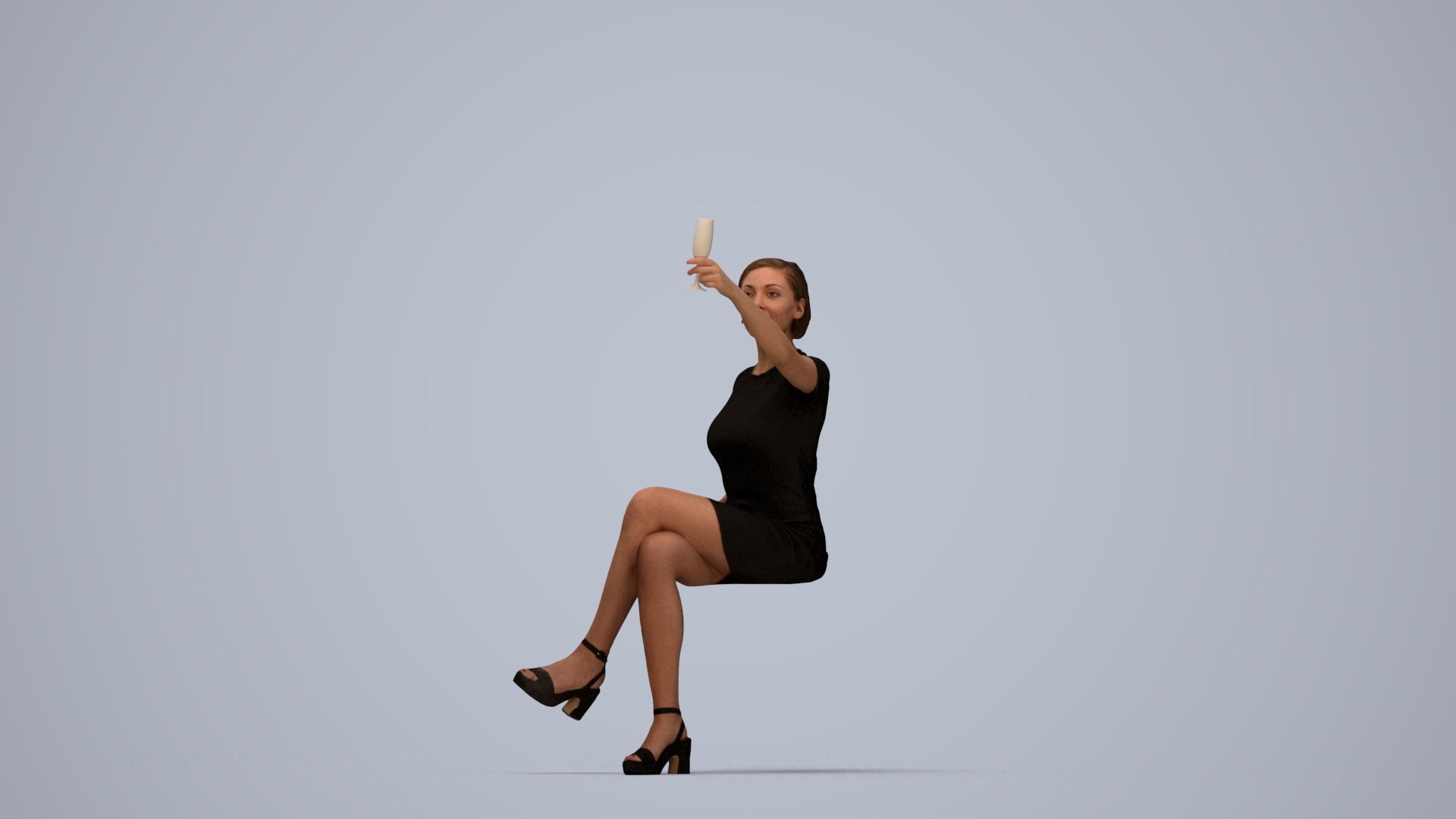 realistic 3D woman sitting, scanned archviz people for Blender and 3ds Max, top-down view render