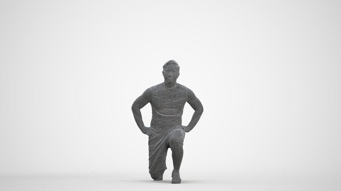 3D human model man sport, photogrammetry scanned person for archviz, three-quarter front view render