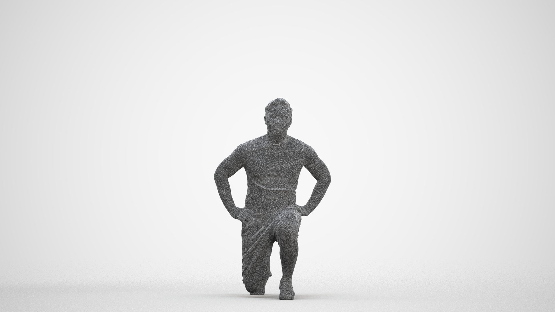 3D human model man sport, photogrammetry scanned person for archviz, three-quarter front view render